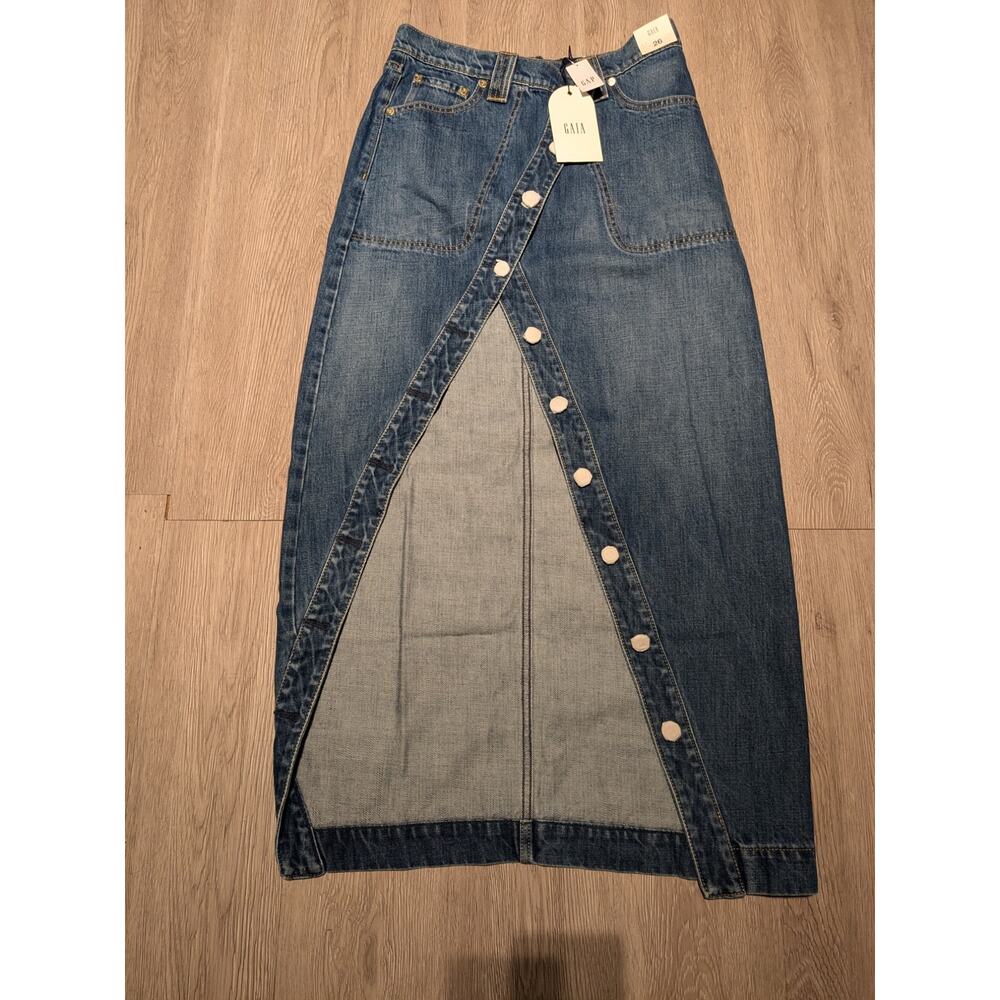 Gap × Cult Gaia - Asymmetrical Denim Maxi Skirt / 26 / NWT - Picture 3 of 9